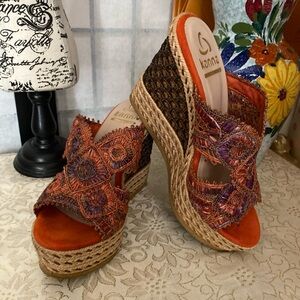 Kanna Espadrille Wedge Heels Wom Euro 35/Approx 4.5/5 MI Spain Suede Leather